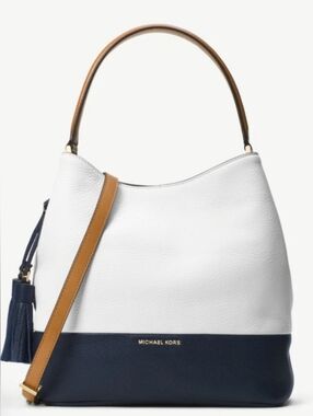 Michael Kors Kip Large Leather Bucket Bag in the Optic Admiral colorway